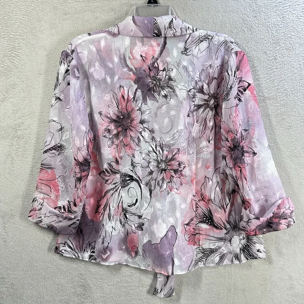 Alex Evenings Petite Sheer Jacket‎ Topper Sz MP Watercolor Floral Tie Front